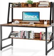 rustic brown 47" computer desk with hutch and storage shelves, vipek home office pc table study writing desk, space saving design logo