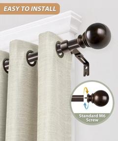 img 3 attached to KAMANINA Bronze 1 Inch Telescoping Curtain Rod - Adjustable From 72 To 144 Inches With Round Finials