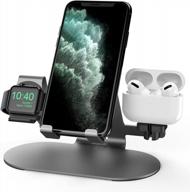 ultimate aluminum charging station for apple watch, ipad, airpods, and iphone - space gray edition. compatible with iwatch series 1-8, ipad, airpods pro 1-3, and iphone 6s to 14 logo