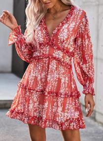 img 3 attached to Eytino Women Wedding Guest Dresses Floral Print V Neck Long Sleeve Backless Mini Short Dress(S-XL)