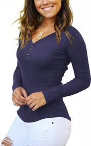 img 1 attached to Loose Fit Henley Tops For Women - Casual V-Neck T-Shirt With Button Down Detailing And Long Sleeves