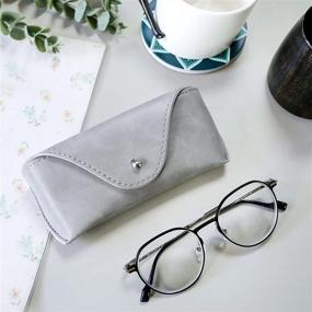 img 2 attached to Portable Leather Glasses Case,Flexible Sunglasses Pouch Slim Case For Women Men Horizontal Eyeglass Case