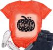 thankful pumpkin shirts women cute polka dot graphic fall tops tee casual short sleeve holiday shirts top logo