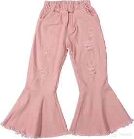 img 4 attached to TAOHONG Toddler Baby Girl Flared Jeans: Stylish Ripped Bell-Bottom Denim Pants for Spring-Fall Fashion