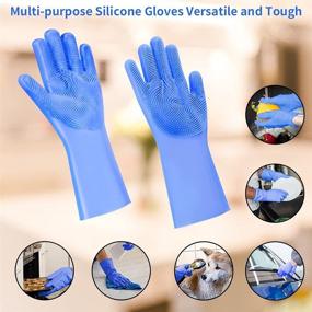 img 1 attached to 🧤 Versatile Silicone Scrubber Gloves with Sponge: Ideal for Dishwashing, Housework, Kitchen Utensils, Bathroom Cleaning, Pet Bathing, and Car Washing