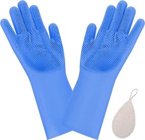 img 4 attached to 🧤 Versatile Silicone Scrubber Gloves with Sponge: Ideal for Dishwashing, Housework, Kitchen Utensils, Bathroom Cleaning, Pet Bathing, and Car Washing