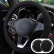 uphily black soft breathable microfiber ice silk elastic cloth steering wheel cover logo
