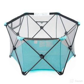 img 1 attached to 👶 Pamo Babe Blue 6-Panel Portable Playard: BabyPlay Pen with Washable Full Canopy and Carrying Case