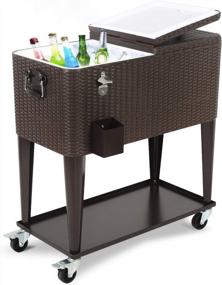 img 4 attached to Stay Cool And Refreshed This Summer With Our 80 Quart Outdoor Patio Cooler Cart - Rolling Wicker Beverage Cooler With Built-In Shelf And Bottle Opener In Brown