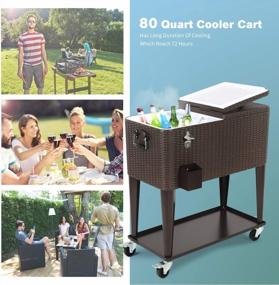 img 3 attached to Stay Cool And Refreshed This Summer With Our 80 Quart Outdoor Patio Cooler Cart - Rolling Wicker Beverage Cooler With Built-In Shelf And Bottle Opener In Brown
