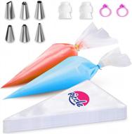 riccle piping bags and tips set - premium 12 inch 100 thickened icing bags and tips - complete pastry bag kit for cake decorating with 6 piping tips, 2 couplers, 2 icing bag ties - frosting piping kit for professional results логотип