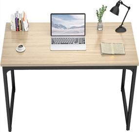 img 4 attached to Foxemart Writing Computer Desk 39 Inch Modern Sturdy Office Desk PC Laptop Notebook Study Table For Home Office Workstation, Natural