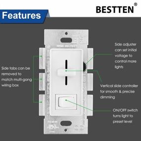 img 1 attached to Ultimate Lighting Control: BESTTEN'S Dimmer Switch For Various Bulbs, Single-Pole Or 3-Way, With Vertical Slider And On/Off Rocker, UL Listed In White