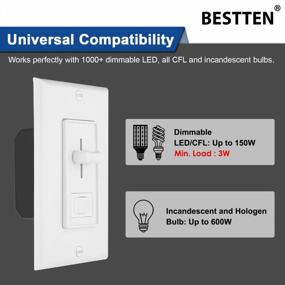 img 2 attached to Ultimate Lighting Control: BESTTEN'S Dimmer Switch For Various Bulbs, Single-Pole Or 3-Way, With Vertical Slider And On/Off Rocker, UL Listed In White