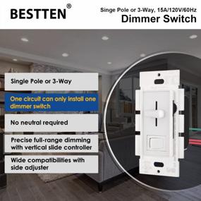 img 3 attached to Ultimate Lighting Control: BESTTEN'S Dimmer Switch For Various Bulbs, Single-Pole Or 3-Way, With Vertical Slider And On/Off Rocker, UL Listed In White