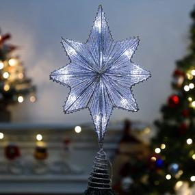 img 4 attached to 🌟 Lewondr Silver Christmas Star Tree Topper with Lights - Battery Powered Bethlehem Star Lighted Xmas Tree Ornament for Indoor Holiday