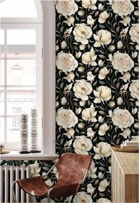 img 3 attached to 17.7In X 9.8Ft HAOKHOME Peel & Stick Wallpaper - Floral Vintage Roses Peonies Contact Paper Removable Black/Beige/Olive Self Adhesive Mural (93242-1)