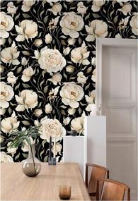 img 2 attached to 17.7In X 9.8Ft HAOKHOME Peel & Stick Wallpaper - Floral Vintage Roses Peonies Contact Paper Removable Black/Beige/Olive Self Adhesive Mural (93242-1)