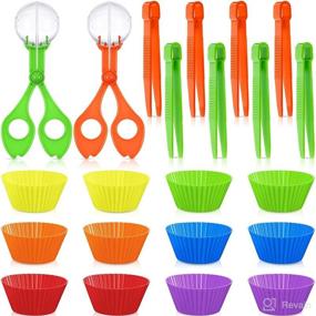 img 4 attached to ✂️ 20-Piece Fine Motor Skills Handy Scooper Set: Developmental Toy for Kids 5 and Up - Includes 8 Tweezers, 2 Jumbo Scissors Clip, and 10 Assorted Colors Sorting Bowls