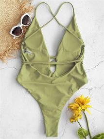 img 2 attached to ZAFUL Crisscross One Piece Swimsuit V Collar: Stylish Women's Clothing for Swimsuits & Cover Ups