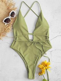img 3 attached to ZAFUL Crisscross One Piece Swimsuit V Collar: Stylish Women's Clothing for Swimsuits & Cover Ups