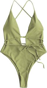 img 4 attached to ZAFUL Crisscross One Piece Swimsuit V Collar: Stylish Women's Clothing for Swimsuits & Cover Ups