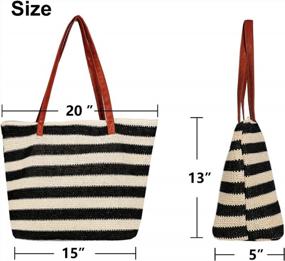 img 1 attached to Stylish Stripe And Stitchwork Straw Tote Beach Bag With Zipper, Ideal For Beach Vacations, Travel, Shopping And Picnics