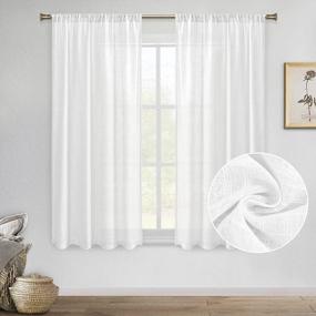 img 4 attached to Set Of 2 Panels DWCN White Faux Linen Sheer Curtains - 60 X 54 Inches Long, Rod Pocket Textured Semi-Voile Window Curtains For Bedroom And Living Room