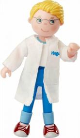 img 4 attached to HABA Little Friends Dad Andreas 4.5" Dollhouse Toy Figure - Doctor, Veterinarian, And Scientist With Removable Coat For Imaginative Play And Education