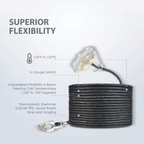 img 2 attached to TerraBloom 50 FT 16/3 Outdoor Extension Cord - SJEOW Rubber, Flexible, Triple Outlet, Black Wire With Live Power Light Indicator. 13 Amp