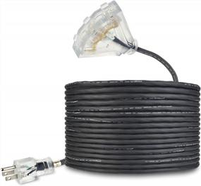 img 4 attached to TerraBloom 50 FT 16/3 Outdoor Extension Cord - SJEOW Rubber, Flexible, Triple Outlet, Black Wire With Live Power Light Indicator. 13 Amp