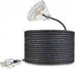 terrabloom 50 ft 16/3 outdoor extension cord - sjeow rubber, flexible, triple outlet, black wire with live power light indicator. 13 amp logo