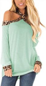 img 4 attached to Off Shoulder Leopard Print Tunic For Women - Long Sleeve Casual Top With Criss Cross Strappy Detailing