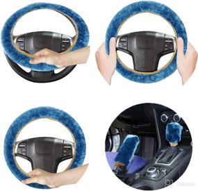 img 2 attached to 🚗 Ultimate Comfort and Protection: VaygWay Custom Autos Plush Faux Sheepskin Stretch-On Vehicle Steering Wheel Cover in Blue - Thermal Car Wheel Protector