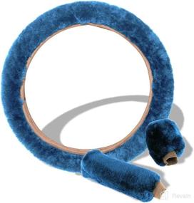 img 4 attached to 🚗 Ultimate Comfort and Protection: VaygWay Custom Autos Plush Faux Sheepskin Stretch-On Vehicle Steering Wheel Cover in Blue - Thermal Car Wheel Protector