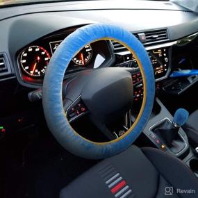 img 3 attached to 🚗 Ultimate Comfort and Protection: VaygWay Custom Autos Plush Faux Sheepskin Stretch-On Vehicle Steering Wheel Cover in Blue - Thermal Car Wheel Protector