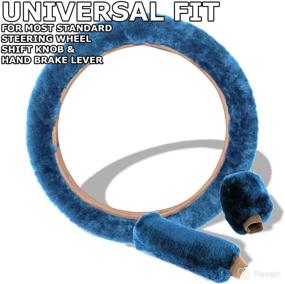 img 1 attached to 🚗 Ultimate Comfort and Protection: VaygWay Custom Autos Plush Faux Sheepskin Stretch-On Vehicle Steering Wheel Cover in Blue - Thermal Car Wheel Protector