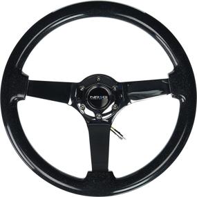 img 1 attached to 🔥 Stylish and Durable NRG Innovations ST-036BSB-CH Black Sparkled Wood Grain Wheel - 3" Deep, 350mm Diameter, 3 Solid Spoke Center in Chrome