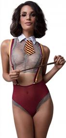 img 4 attached to Women'S Sheer Burgundy Schoolgirl Fantasy Cosplay Bodysuit Lingerie Costume By Yandy