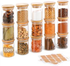 img 4 attached to 15 Piece SOLEDI 6 OZ Glass Spice Jars With Bamboo Lids, Labels & Storage Containers - Ideal Kitchen Pantry Candy Jar For Seasonings And Other Ingredients.