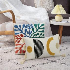 img 3 attached to Мягкие стеганые красочные наволочки 18X18 - Merrycolor Boho Abstract Matisse Декоративные подушки для современного эстетического декора в стиле бохо