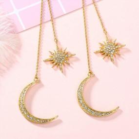 img 2 attached to Shiny Crystal Star Moon Drop Earrings - Women'S White Gold Color Fashion Jewelry With Earring Jackets By Feximzl