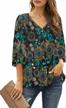 women's chiffon v neck floral blouse - 3/4 bell sleeve, loose fit & boho button down logo