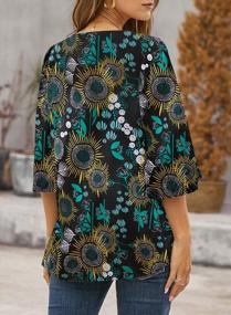 img 3 attached to Women'S Chiffon V Neck Floral Blouse - 3/4 Bell Sleeve, Loose Fit & Boho Button Down