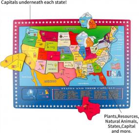 img 1 attached to Деревянная головоломка с картой США из 46 предметов для детей - образовательные географические пазлы Карта США, подарок на день рождения для мальчиков и девочек от Joqutoys