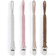 🍼 handmade braided pacifier clip holder 4 pack for boys and girls - universal, easy to use (white) logo