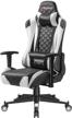 devoko racing style gaming chair with adjustable armrests, ergonomic high back computer chair for office, executive swivel task chair with headrest and lumbar support (white) logo