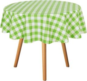img 4 attached to Sancua 60 Inch Checkered Vinyl Round Tablecloth - Apple Green And White, 100% Waterproof And Oil Proof, Spill Proof PVC Table Cover For Dining Table, Buffet Parties, And Camping - Easy To Wipe Clean