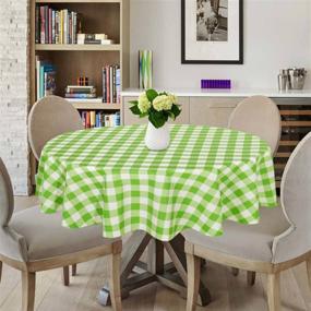 img 3 attached to Sancua 60 Inch Checkered Vinyl Round Tablecloth - Apple Green And White, 100% Waterproof And Oil Proof, Spill Proof PVC Table Cover For Dining Table, Buffet Parties, And Camping - Easy To Wipe Clean
