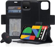 🚗 navor universal car mount & detachable magnetic wallet case for google pixel 4 - black [rfid protection] [logo hole] [vajio series] logo